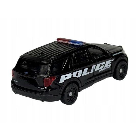 Czarny policyjny Ford Explorer 2023 – widok z tyłu, metalowy model Welly.